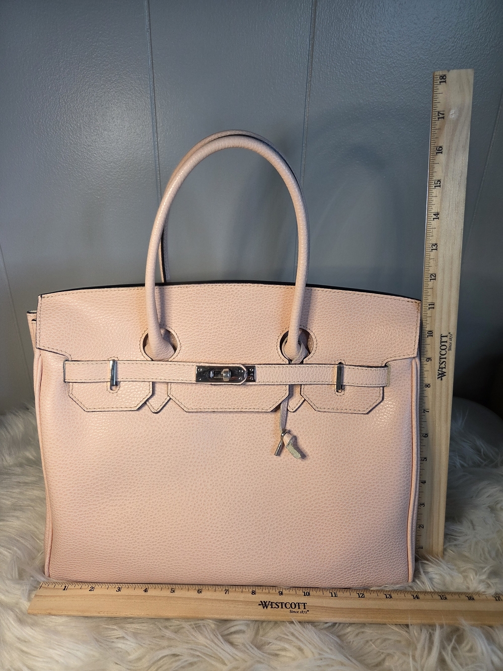 Pink Pebbled Berkin Inspired Bag w/Silver Hardware. w/lock&key